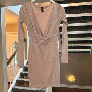 Windsor Shimmering Long Sleeve Dress in Light Pink